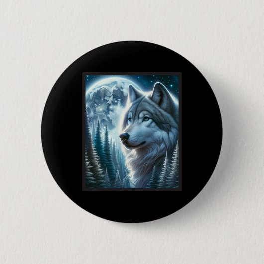 Wolf Icy Moon Galaxy Jagdground Graue Wölfe Fo Button (Vorderseite)