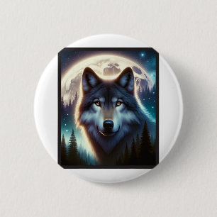 Wolf Icy Moon Galaxy Jagdground Graue Wölfe Fo Button