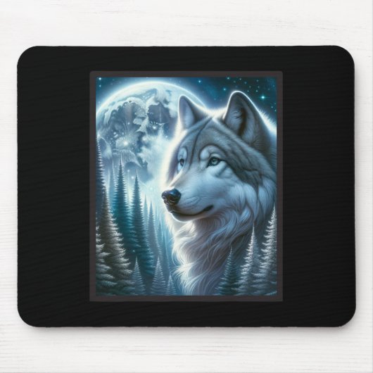 Wolf Icy Moon Galaxy Jagdground Graue Wölfe Fo Mousepad (Vorne)