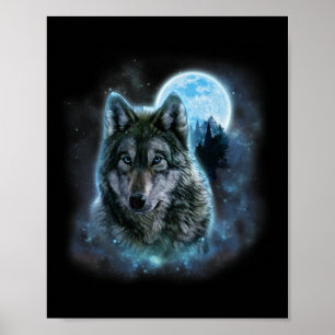 Wolf Icy Moon Galaxy Jagdground Graue Wölfe Fo Poster