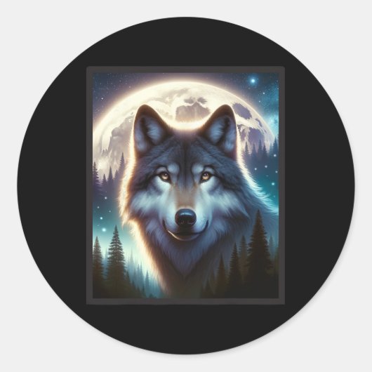 Wolf Icy Moon Galaxy Jagdground Graue Wölfe Fo Runder Aufkleber (Vorderseite)