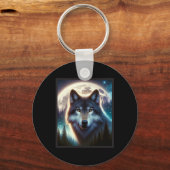 Wolf Icy Moon Galaxy Jagdground Graue Wölfe Fo Schlüsselanhänger (Vorderseite)
