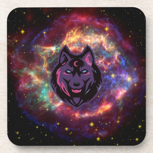 Wolf Illustration, Lila kosmische Grafik Getränkeuntersetzer (Vorderseite)