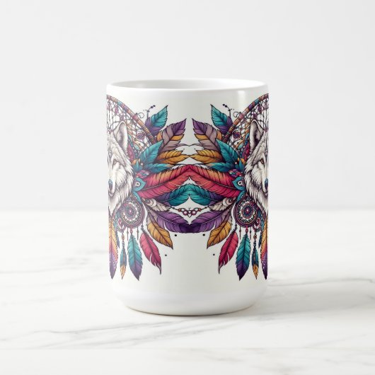 Wolf Illustration mit Dreamcatcher Bohemisch Style Kaffeetasse (Mittel)