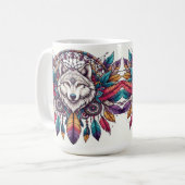 Wolf Illustration mit Dreamcatcher Bohemisch Style Kaffeetasse (Vorderseite Links)