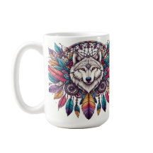 Wolf Illustration mit Dreamcatcher Bohemisch Style