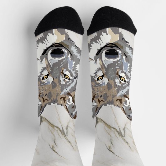 Wolf Illustration Socken (Oben)