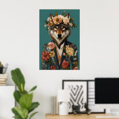 Wolf im Anzug Poster, Wolf Portrait, Wolf Öl Poster (Heimbüro)