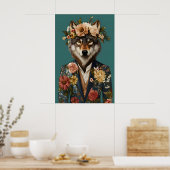 Wolf im Anzug Poster, Wolf Portrait, Wolf Öl Poster (Küche)