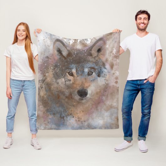 Wolf im Aquarell Fleecedecke (Beispiel)