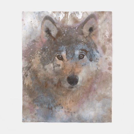 Wolf im Aquarell Fleecedecke (Vorderseite)