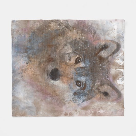 Wolf im Aquarell Fleecedecke (Vorderseite (Horizontal))