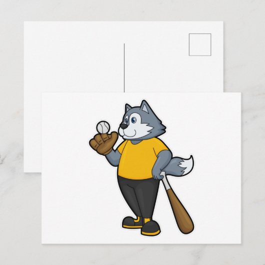 Wolf im Baseball mit Baseballschläger Postkarte (Vorne/Hinten)
