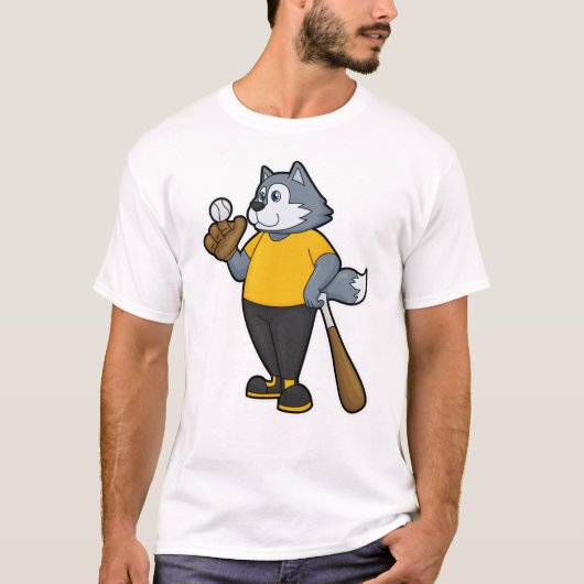 Wolf im Baseball mit Baseballschläger T-Shirt (Vorderseite)