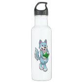 Wolf im Bowling mit Bowlingball Edelstahlflasche (Vorderseite)