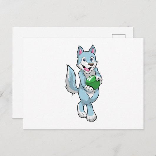 Wolf im Bowling mit Bowlingball Postkarte (Vorne/Hinten)