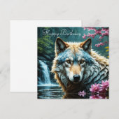 Wolf im Fluss Stehend mit Blume Geburtstag (Vorne/Hinten)
