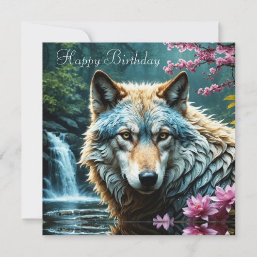 Wolf im Fluss Stehend mit Blume Geburtstag (Vorderseite)