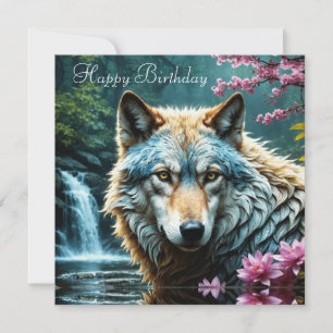 Wolf im Fluss Stehend mit Blume Geburtstag