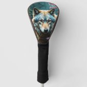 Wolf im Fluss Stehend mit Blume Golf Headcover (Vorderseite)