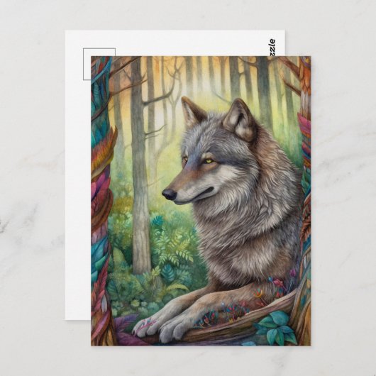 Wolf im Forest Art Postcard Postkarte (Vorne/Hinten)