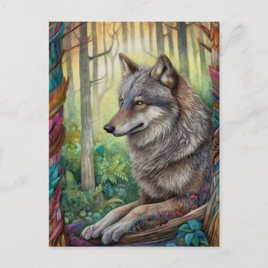 Wolf im Forest Art Postcard Postkarte (Vorderseite)