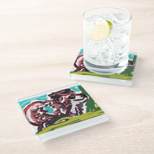 Wolf im Frühling Glasuntersetzer (Schrägansicht)