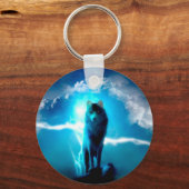 Wolf im Gewitter Schlüsselanhänger (Vorderseite)