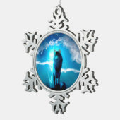 Wolf im Gewitter Schneeflocken Zinn-Ornament (Rechts)