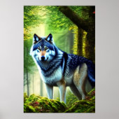 Wolf im grünen Wald | AI Art Poster (Vorne)