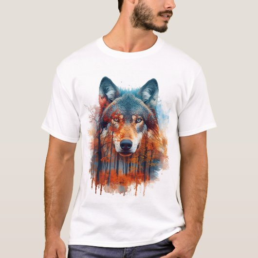 Wolf im Herbstwald T-Shirt (Vorderseite)
