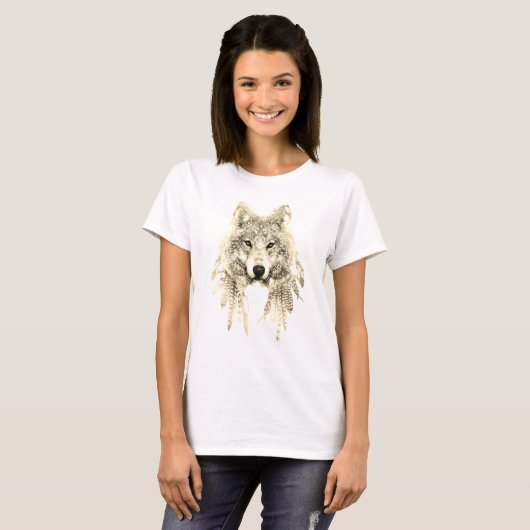 Wolf im indigenen Bekleidungsgewerbe Relaxtes Fit  T-Shirt (Vorne ganz)
