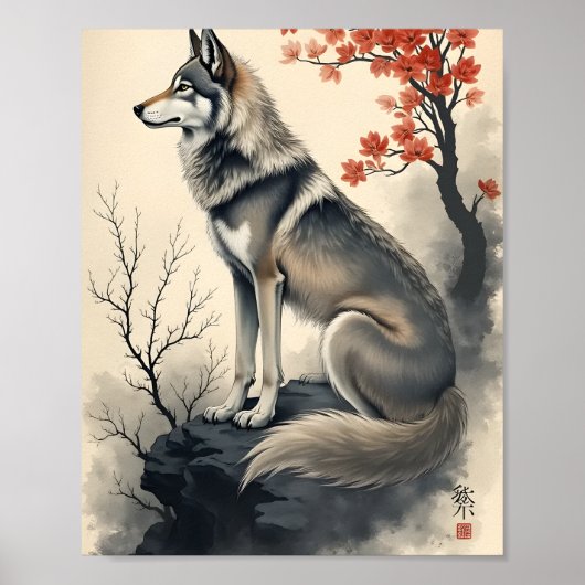 Wolf im japanischen Garten Poster (Vorne)