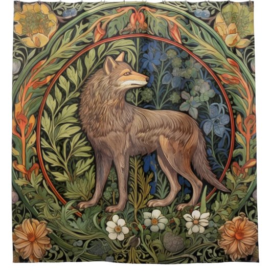 Wolf im Jugendstil des Waldes Duschvorhang (Vorderseite)
