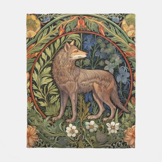 Wolf im Jugendstil des Waldes Fleecedecke (Vorderseite)