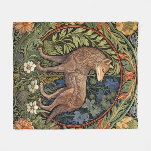 Wolf im Jugendstil des Waldes Fleecedecke (Vorderseite (Horizontal))