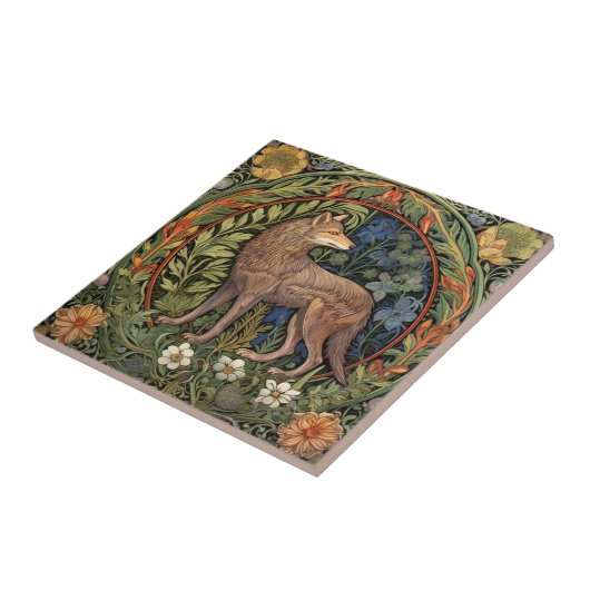 Wolf im Jugendstil des Waldes Fliese (Seite)