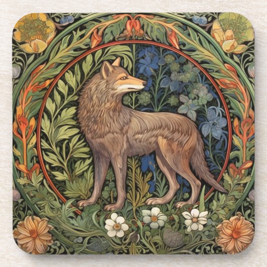 Wolf im Jugendstil des Waldes Getränkeuntersetzer (Vorderseite)