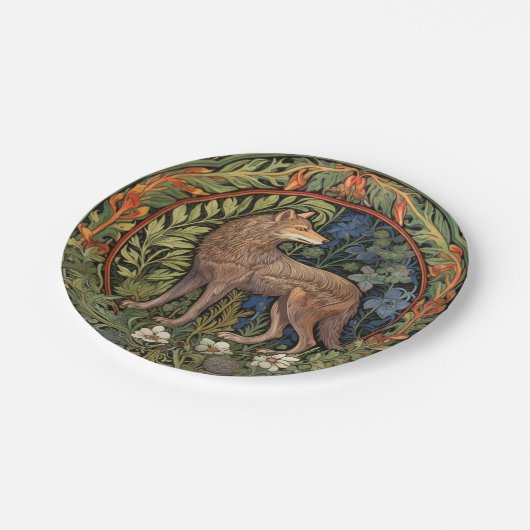 Wolf im Jugendstil des Waldes Pappteller (Schrägansicht)