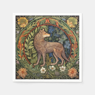 Wolf im Jugendstil des Waldes Serviette