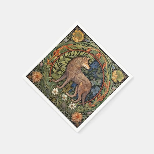 Wolf im Jugendstil des Waldes Serviette (Ecke)
