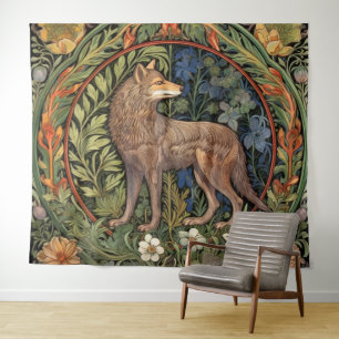 Wolf im Jugendstil des Waldes Wandteppich