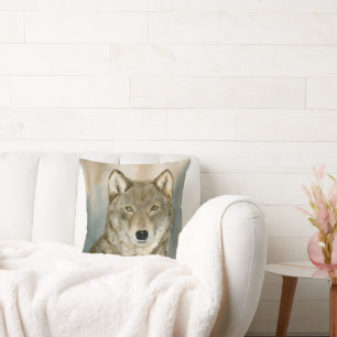Wolf im Nebel Aquarell Kissen