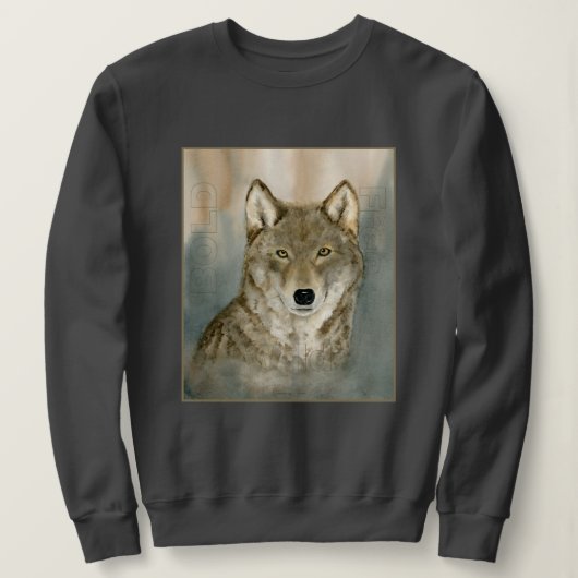 Wolf im Nebel Wasserfarbe Sweatshirt (Design vorne)