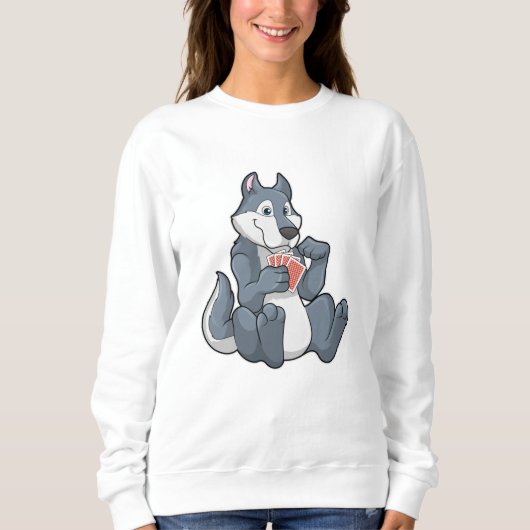 Wolf im Poker mit Poker-Karten Sweatshirt (Vorderseite)