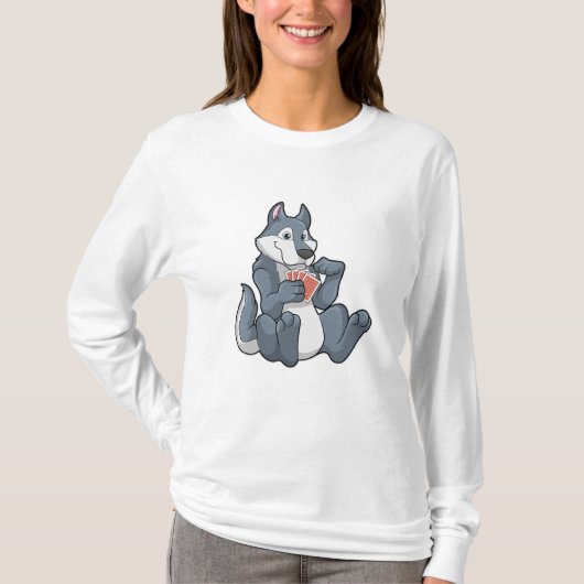 Wolf im Poker mit Poker-Karten T-Shirt (Vorderseite)