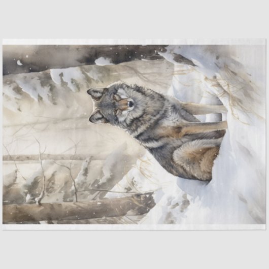Wolf im Schnee 3 Dekoupage Paper Seidenpapier (Vorderseite)