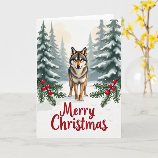 Wolf im Schnee Frohe Weihnachtskarten Forest Scene Karte (Gelbe Blume)