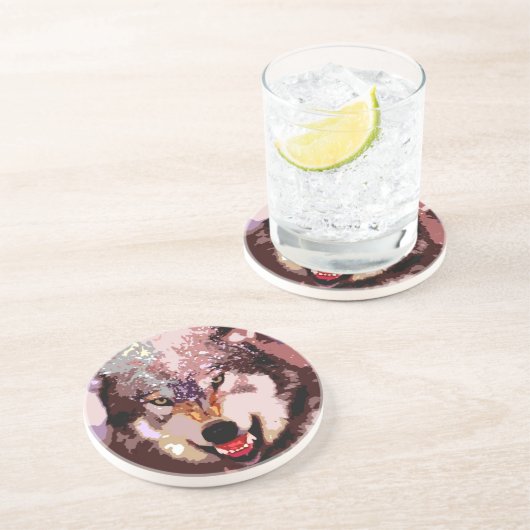 Wolf im Schnee Getränkeuntersetzer (Seite)