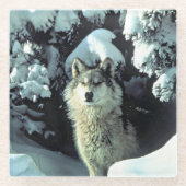 Wolf im Schnee Glasuntersetzer (Vorderseite)
